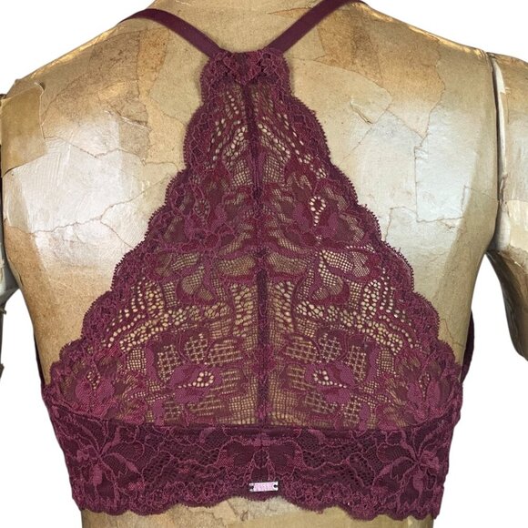 PINK Victoria's Secret The Date Lace Front Close Racerback Bra 34D Burgundy 213L - Picture 4 of 8